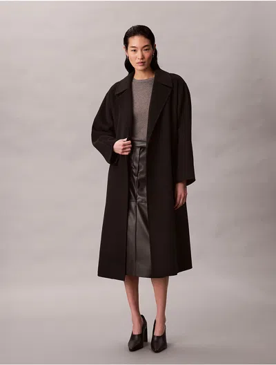 Calvin Klein Women's Double Faced Wool Blend Wrap Coat In Brown