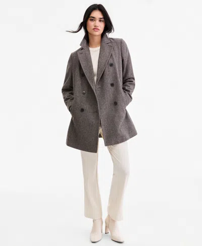 Calvin Klein Women's Double-breasted Pea Coat, Created For Macy's In Birdseye Woven
