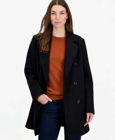 Calvin Klein Women's Double-breasted Pea Coat, Created For Macy's In Black