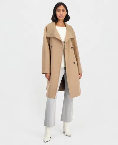 Calvin Klein Women's Double-breasted Wrap Knit-collared Coat In Multi