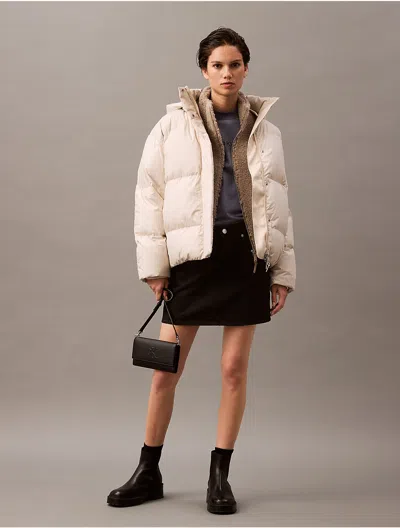 Calvin Klein Women's Down Hooded Puffer Jacket In White