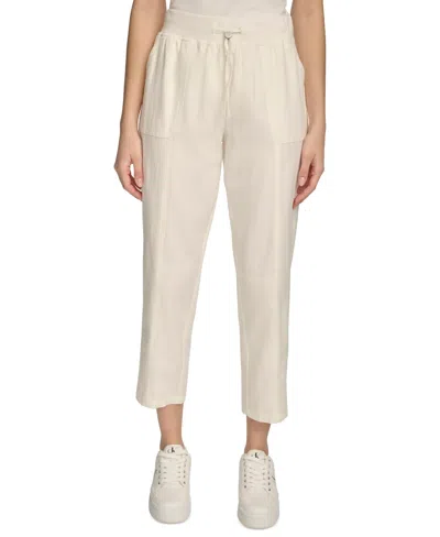 Calvin Klein Women's Drawstring Cotton Pants In Soft White