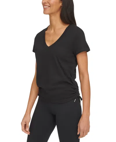 Calvin Klein Women's Drawstring-ruched Textured Top In Black