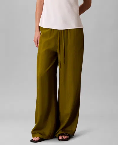 Calvin Klein Women's Drawstring Wide-leg Pants In Green