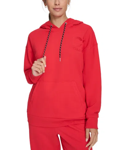 Calvin Klein Women's Eco Fleece Logo Pullover Hoodie In Salsa