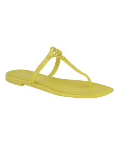 Calvin Klein Women's Edhen Logo T-strap Flat Jelly Sandals In Yellow