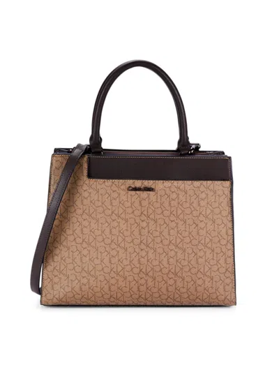 Calvin Klein Women's Edie Monogram Double Top Handle Bag In Brown