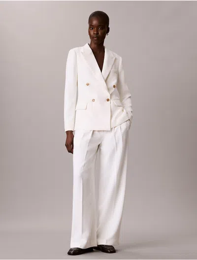 Calvin Klein Women's Effortless Crepe Wide Leg Pleated Trousers In White