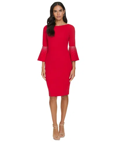 knee length dresses for ladies Calvin Klein Petite Lace-Trim Sheath Dress Cream 4 P main image 1