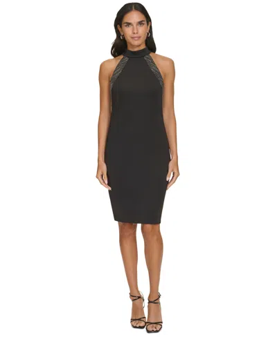 Calvin Klein Women's Embellished Halter Sheath Dress In Black