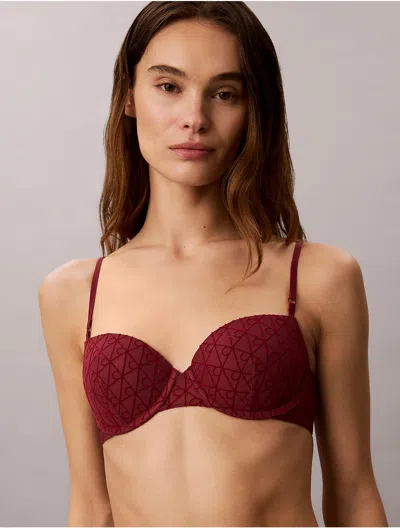 Calvin Klein Women's Emblem Flocked Mesh Lightly Lined Demi Bra In Red