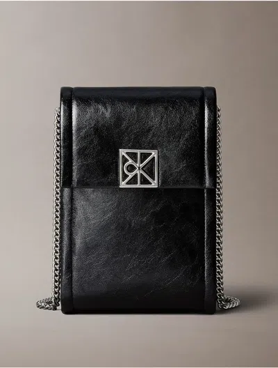 Calvin Klein Emblem-logo Chain-strap Mini Phone Bag In Black