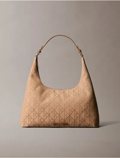 Calvin Klein Women's Emblem Jacquard Shoulder Bag In Brown