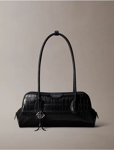 Calvin Klein Croc-effect Shoulder Bag In Black