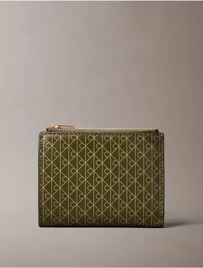 Calvin Klein Women's Emblem Logo Double Zip Bifold Wallet In Green