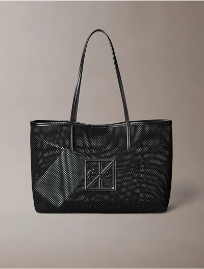 Calvin Klein Jeans Mesh Emblem Logo Tote Bag In Black