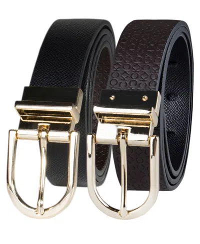 Calvin Klein Women's Embossed Casual Reversible Belt In Black,brown