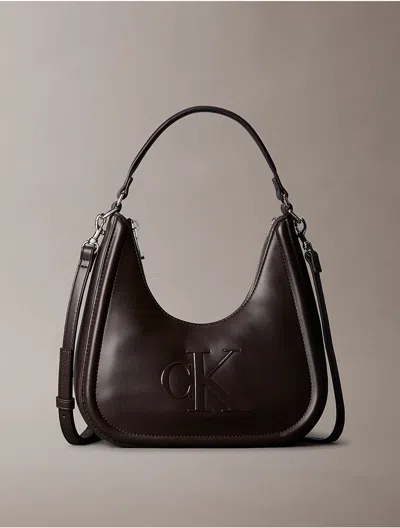 Calvin Klein Crescent Logo-embossed Shoulder Bag In Brown