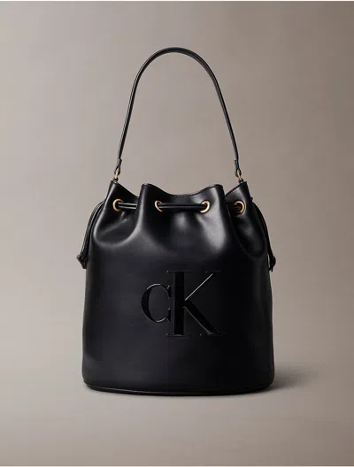Calvin Klein Women's Embossed Monogram Logo Bucket Bag In Black