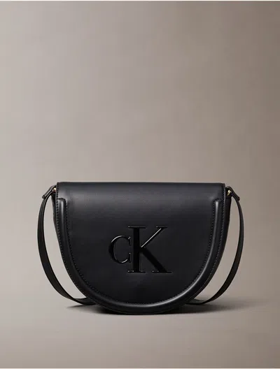 Calvin Klein Women's Embossed Monogram Logo Saddle Bag In Black