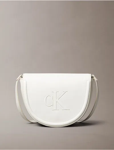 Calvin Klein Women's Embossed Monogram Logo Saddle Bag In White