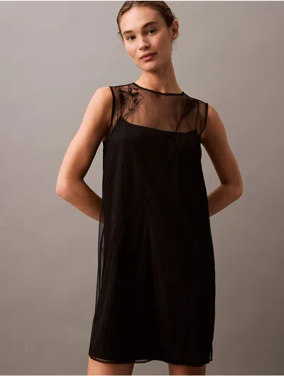 Calvin Klein Women's Embroidered Mini Dress In Black
