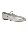 Calvin Klein Womens Buckle Man Made Ballet Flats In Silver Leather