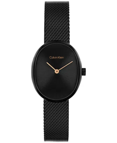 Calvin Klein Women's Euphoria Black Ip Stainless Steel Mesh Bracelet Watch, 23.2mm In Orange