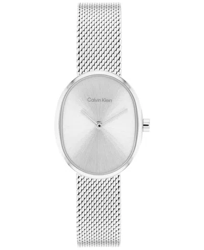 Calvin Klein Women's Euphoria Silver Tone Stainless Steel Mesh Bracelet Watch, 23.2mm In White