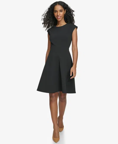 Calvin Klein Women's Extended-shoulder Jewel-neck Dress In Black