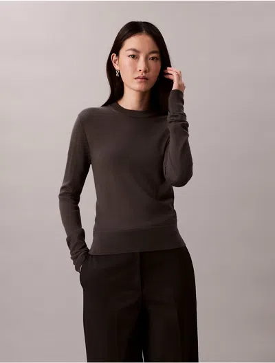 Calvin Klein Women's Extra Fine Merino Blend Crewneck Sweater In Brown