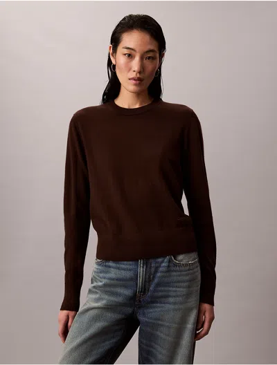 Calvin Klein Women's Extra Fine Merino Blend Crewneck Sweater In Brown