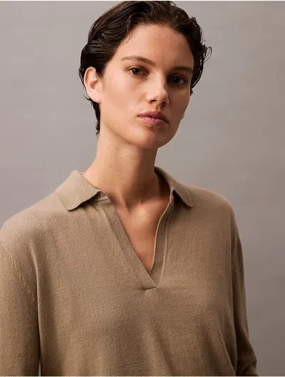 Calvin Klein Women's Extra Fine Merino Blend Polo Sweater