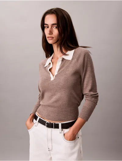 Calvin Klein Women's Extra Fine Merino Blend Polo Sweater In Multi