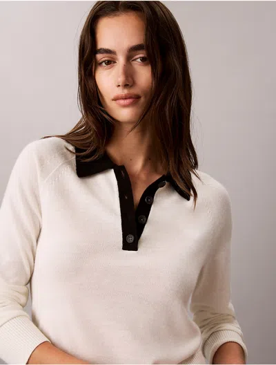 Calvin Klein Women's Extra Fine Merino Blend Polo Sweater In Multi