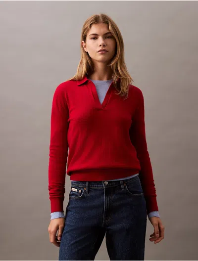 Calvin Klein Women's Extra Fine Merino Blend Polo Sweater
