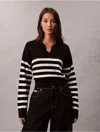 Calvin Klein Women's Extra Fine Merino Blend Stripe Polo Sweater In Black