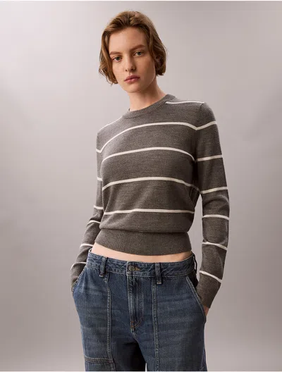 Calvin Klein Women's Extra Fine Merino Blend Striped Sweater In Gray