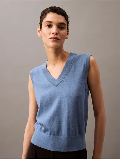 Calvin Klein Women's Extra Fine Merino Blend Sweater Vest In Blue