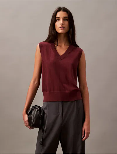 Calvin Klein Women's Extra Fine Merino Blend Sweater Vest In Red Mahogany