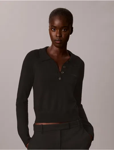 Calvin Klein Women's Extra Fine Merino Polo Shirt In Black