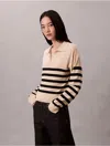 Calvin Klein Women's Extrafine Merino Blend Stripe Polo Sweater In Neutral