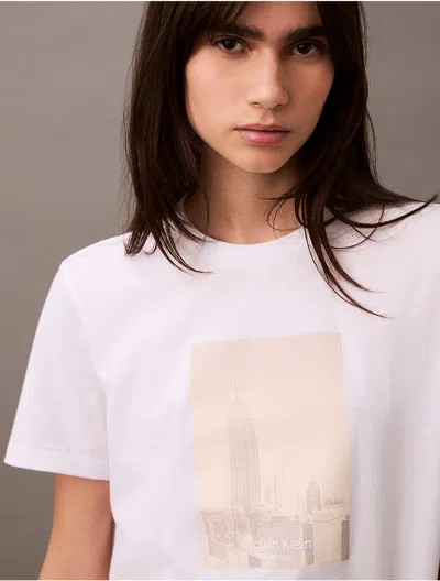 Calvin Klein Women's Faded City Graphic Classic T-shirt In Brilliant White