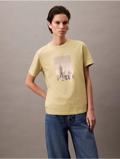 Calvin Klein Women's Faded City Graphic Classic T-shirt In Leek Green