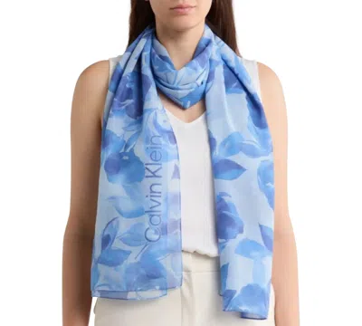 Calvin Klein Women's Faded Floral Chiffon Scarf In Blue