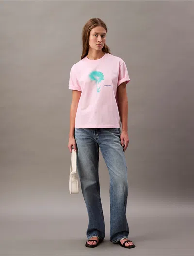 Calvin Klein Women's Faded Flower Graphic Boxy T-shirt In Pastel Pink