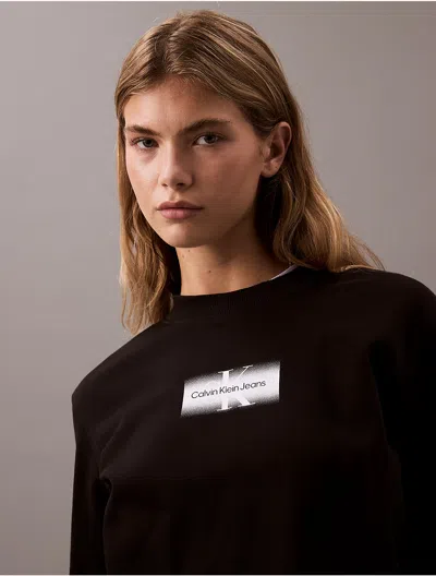 Calvin Klein Women's Faded Monogram Logo Crewneck Sweatshirt In Black