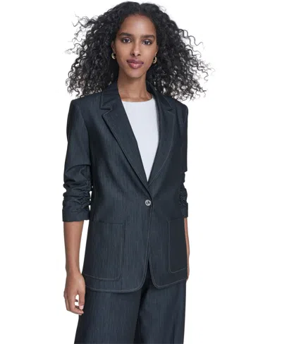 Calvin Klein Women's Faux Denim 3/4-sleeve Jacket In Blue