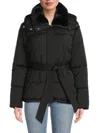 Calvin Klein Women's Faux Fur Collar Hooded Puffer Jacket In Black
