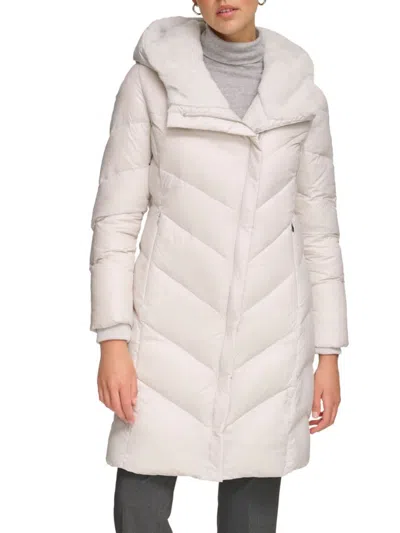 Calvin Klein Women's Faux Fur Lined Hooded Down Jacket In Dove Grey